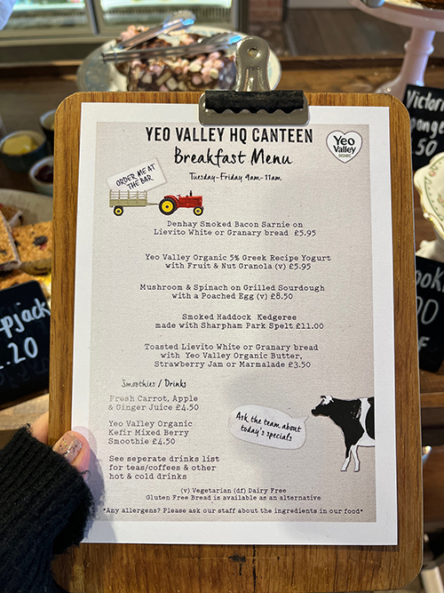 The Canteent At Yeo Valley Breakfast Menu